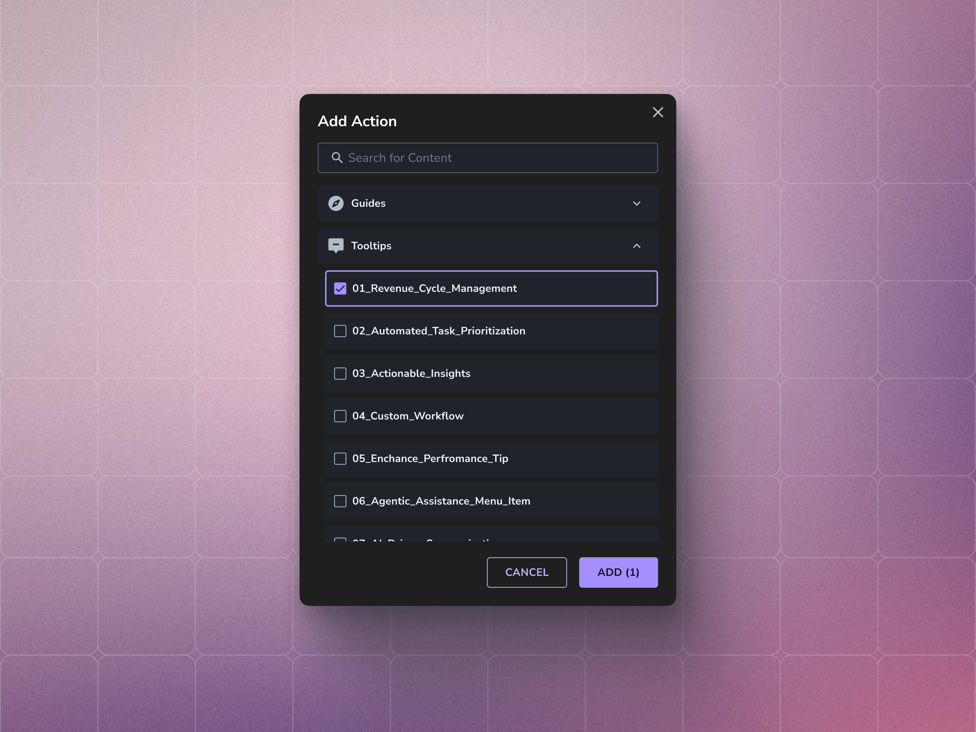 Select content modal