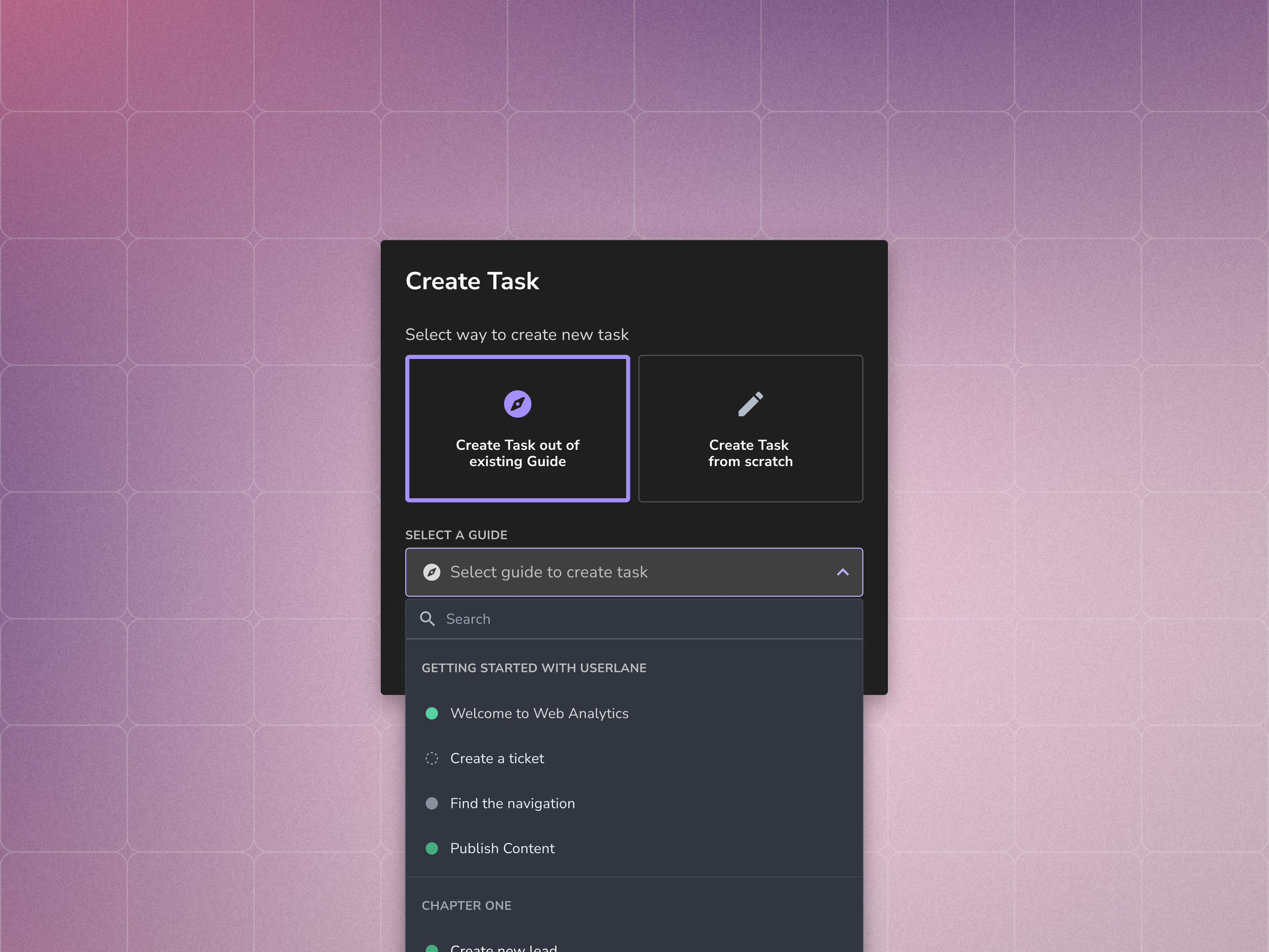 User flow trackers — task modal