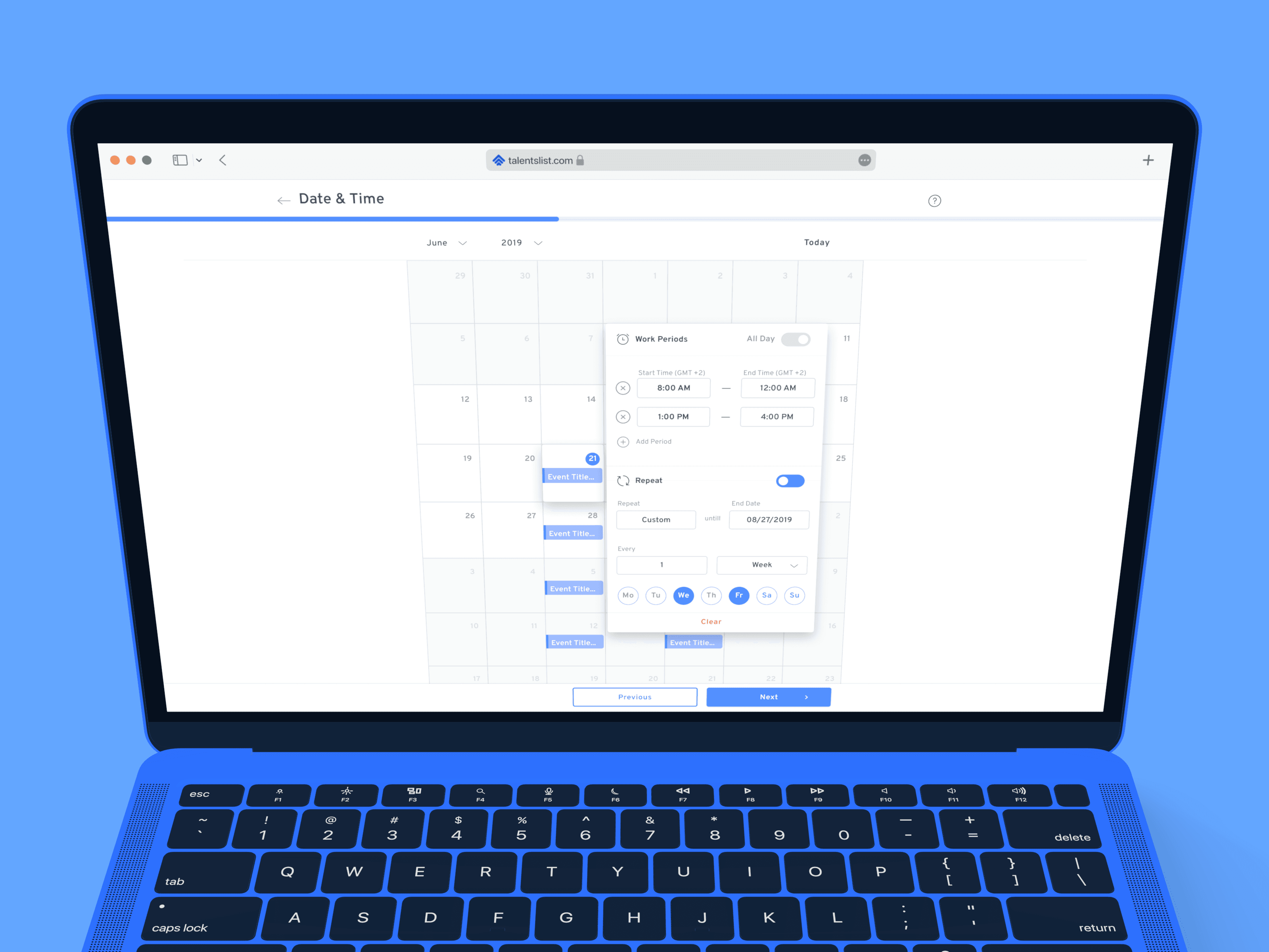 UI Design — Date & Time calendar on laptop