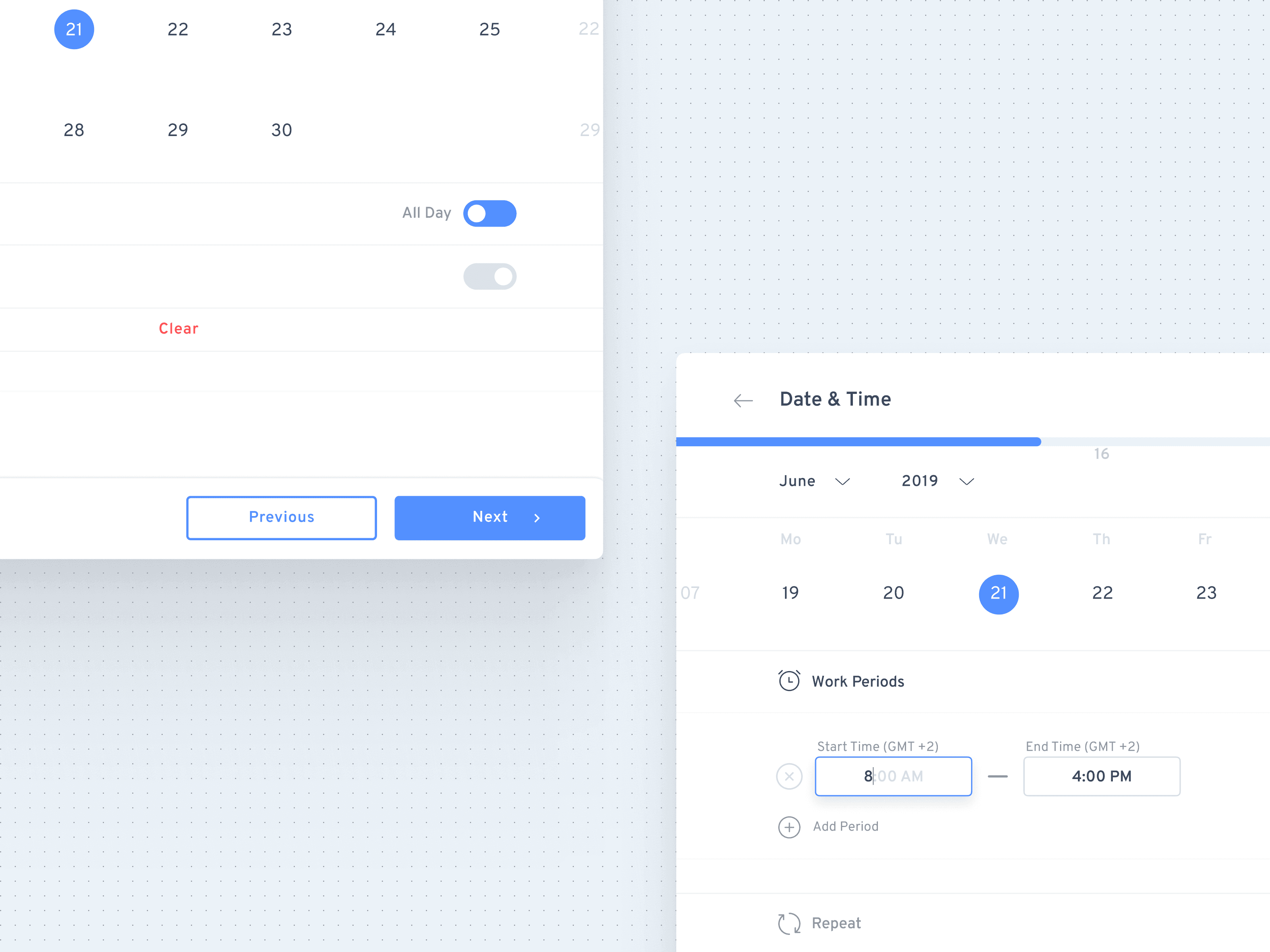 UI Design — Date & Time desktop and tablet view