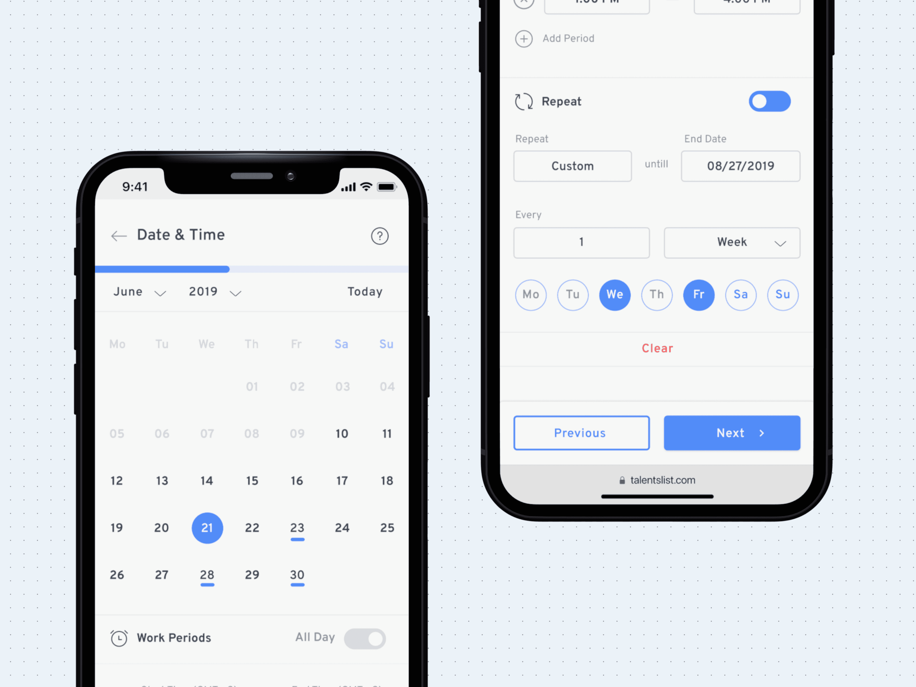UI Design — Date & Time mobile responsive view